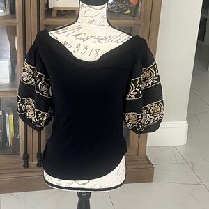 Free People Boho Black Embroidered Women's Top